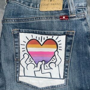 Lucky Brand Denim with a Keith Haring hand painted icon heart